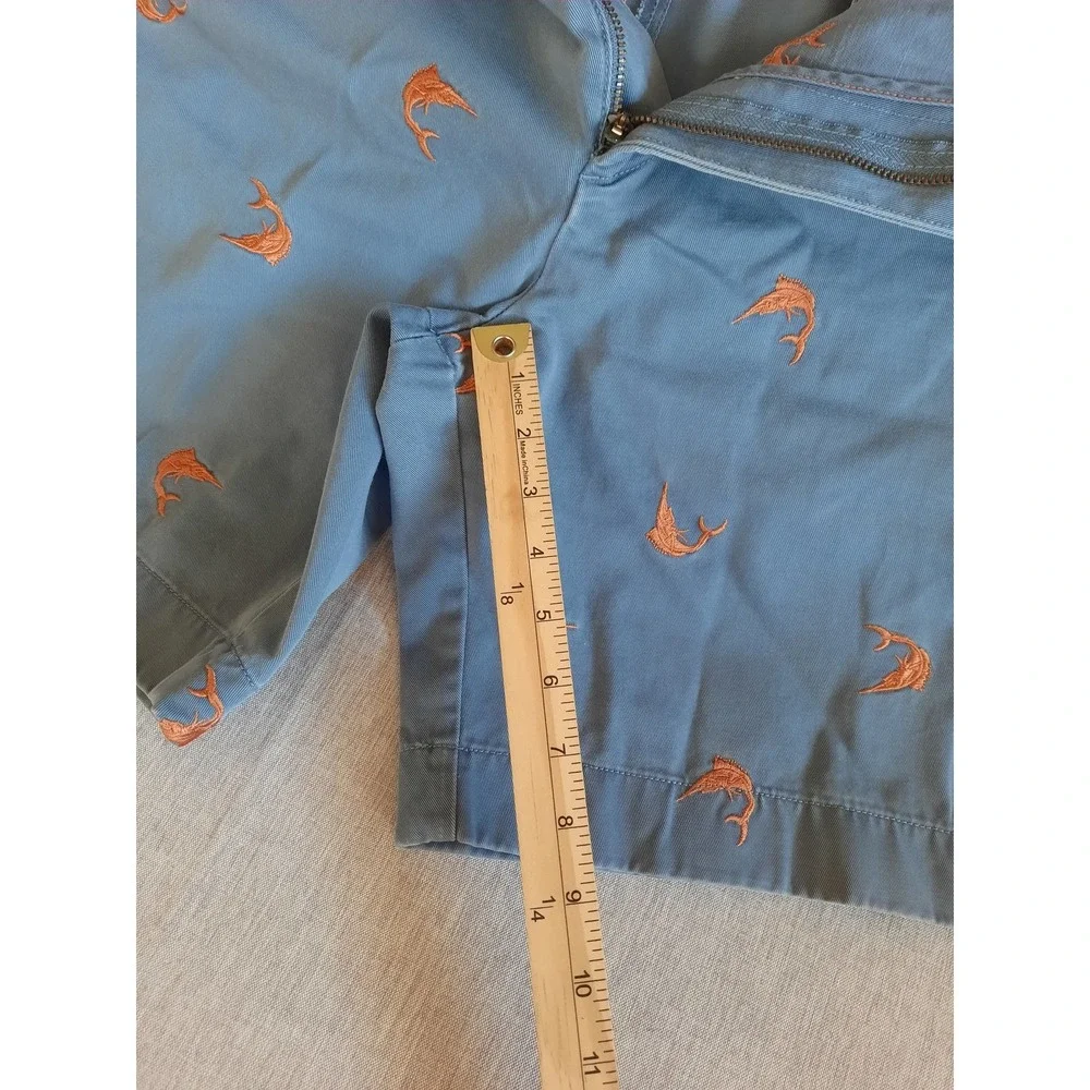 J. Crew Mens 36 Embroidery Animal Fish Logo Allover Flat Front Short Pure Cotton